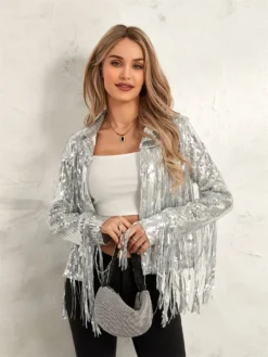 Women Sequin Jackets Fashion Tassel