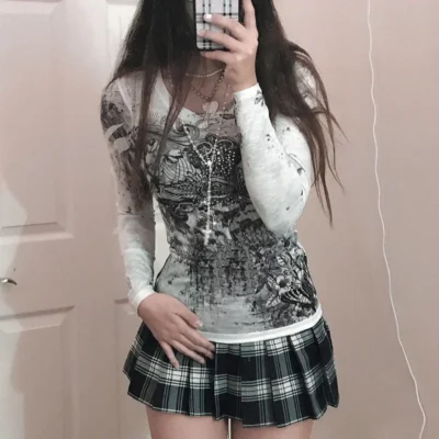 Women Long Sleeve Tops Gothic Graphic