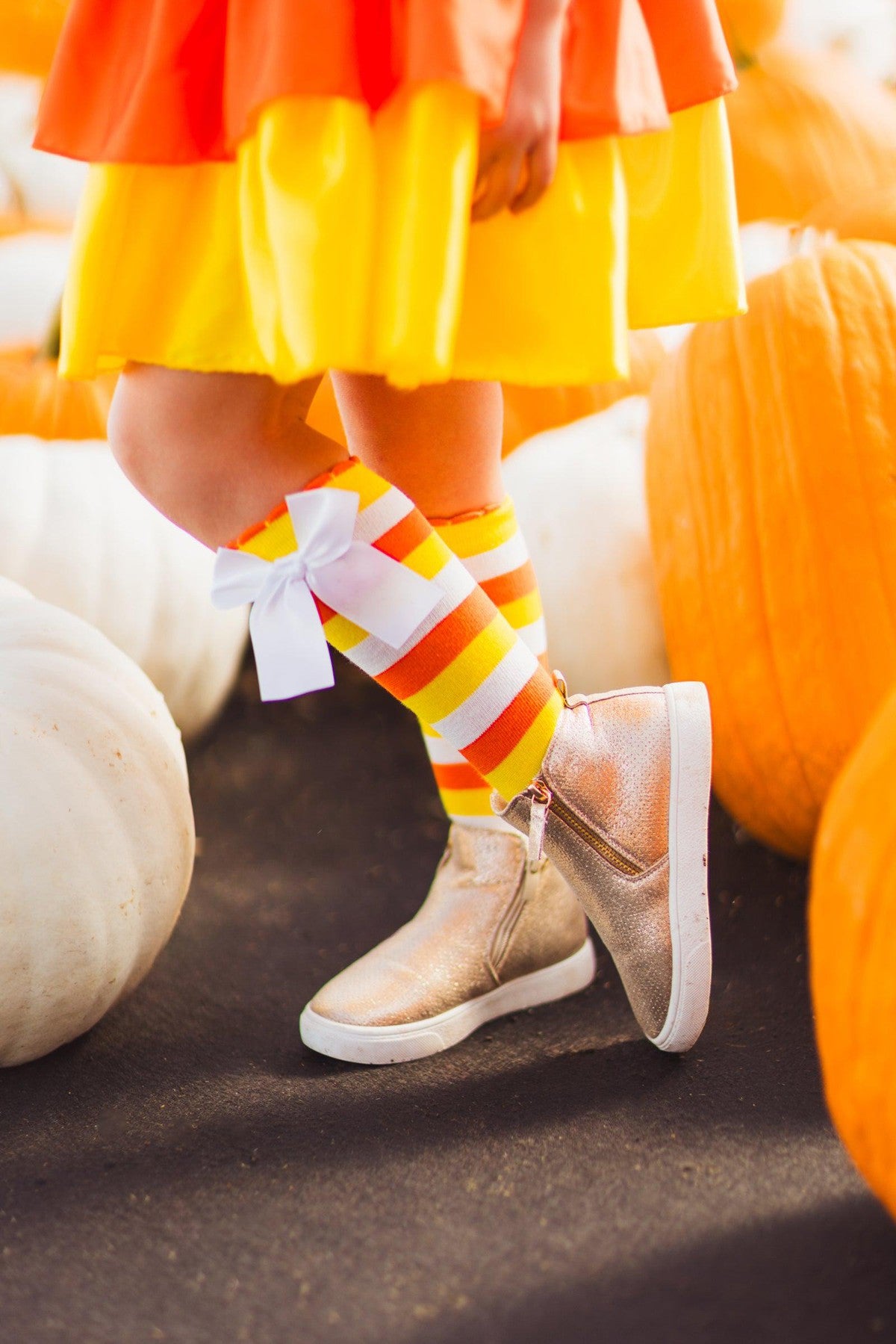 0144 Candy Corn Witch Costume Knee High Socks - Image 1