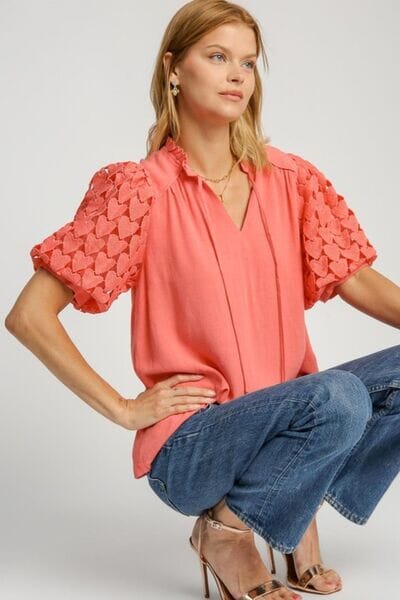 089500d7-405c-4dc3-b284-cd563b900a07-Min Umgee Full Size Heart Lace Sleeve Ruffle Collar Top Plus Size - Image 1