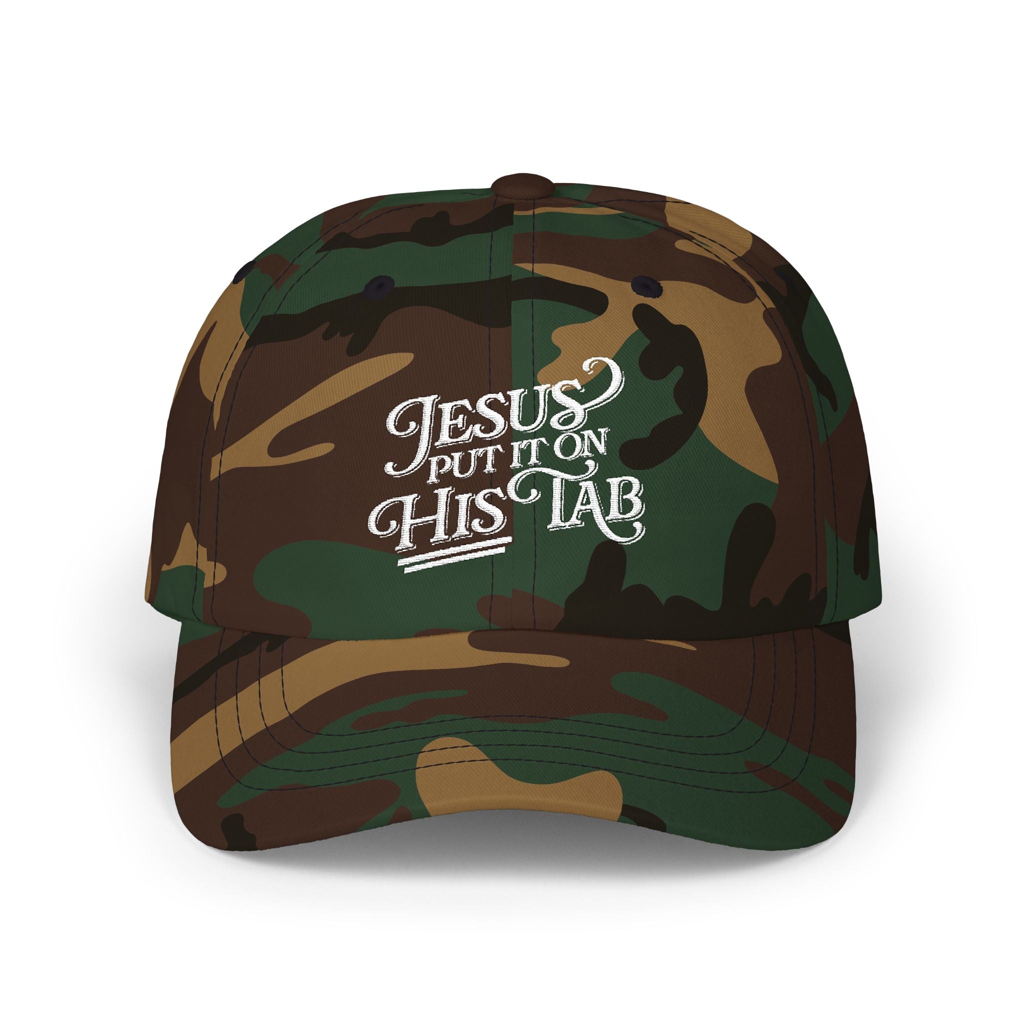 11968151627557941858_2048 Jesus Put It On His Tab White Embroidered Christian Dad Cap Baseball Hat - Image 1