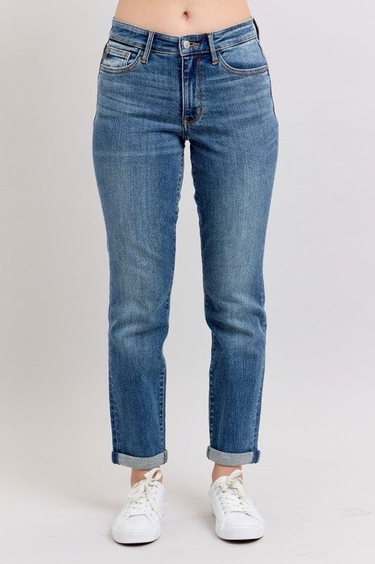1e498e65-c6a7-46ad-8d04-900dd61c1643-Max Judy Blue Full Size Mid Rise Skinny Cuff Jeans with Pockets Plus Size - Image 1