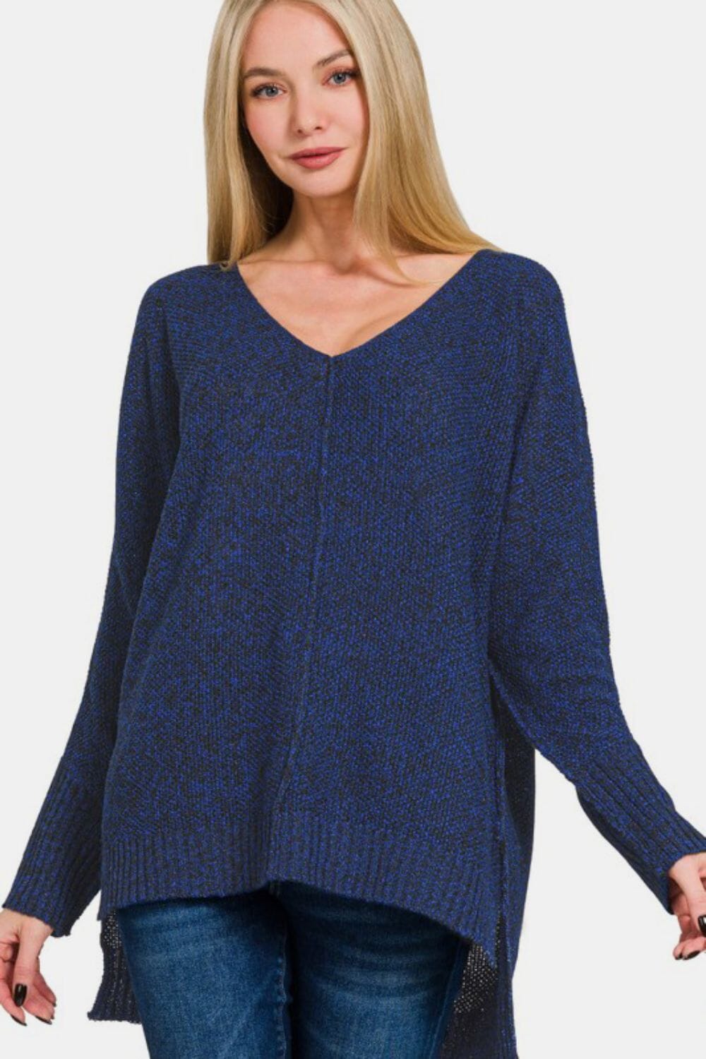 1f2ec83d-5642-45da-9ac6-469b4a332c03-Max Zenana High-Low Center Seam V-Neck Sweater - Image 1