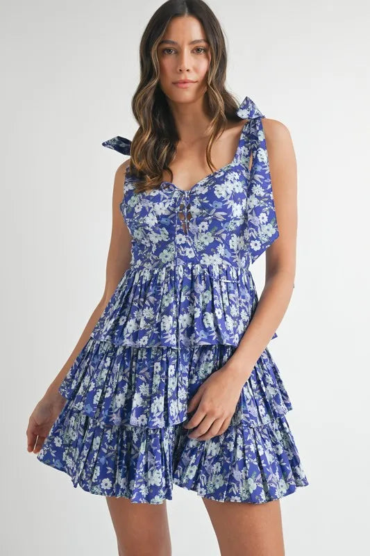 1f3c8226e2a44756ba7d0d63cb39e229-Max-Origin MABLE Floral Print Shoulder Tie Layered Mini Dress - Image 1