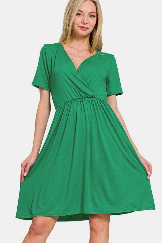 1f503d72-421e-4ea8-8b7f-e15164dee417-Max Zenana Surplice Short Sleeve Brushed DTY Dress - Image 1