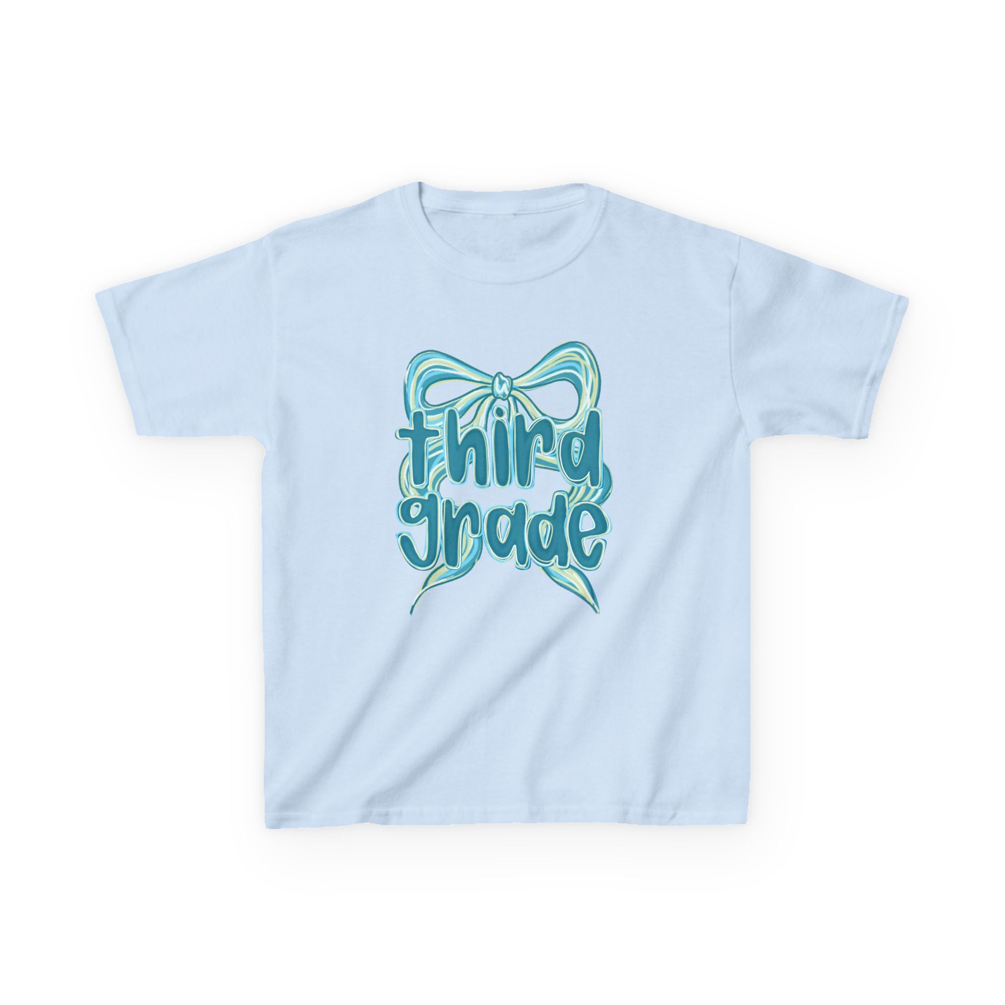 2086260808222598735_2048 Third Grade Kids Tee Cute Blue Coquette Bow Back to School 3rd Grade T-Shirt - Image 1