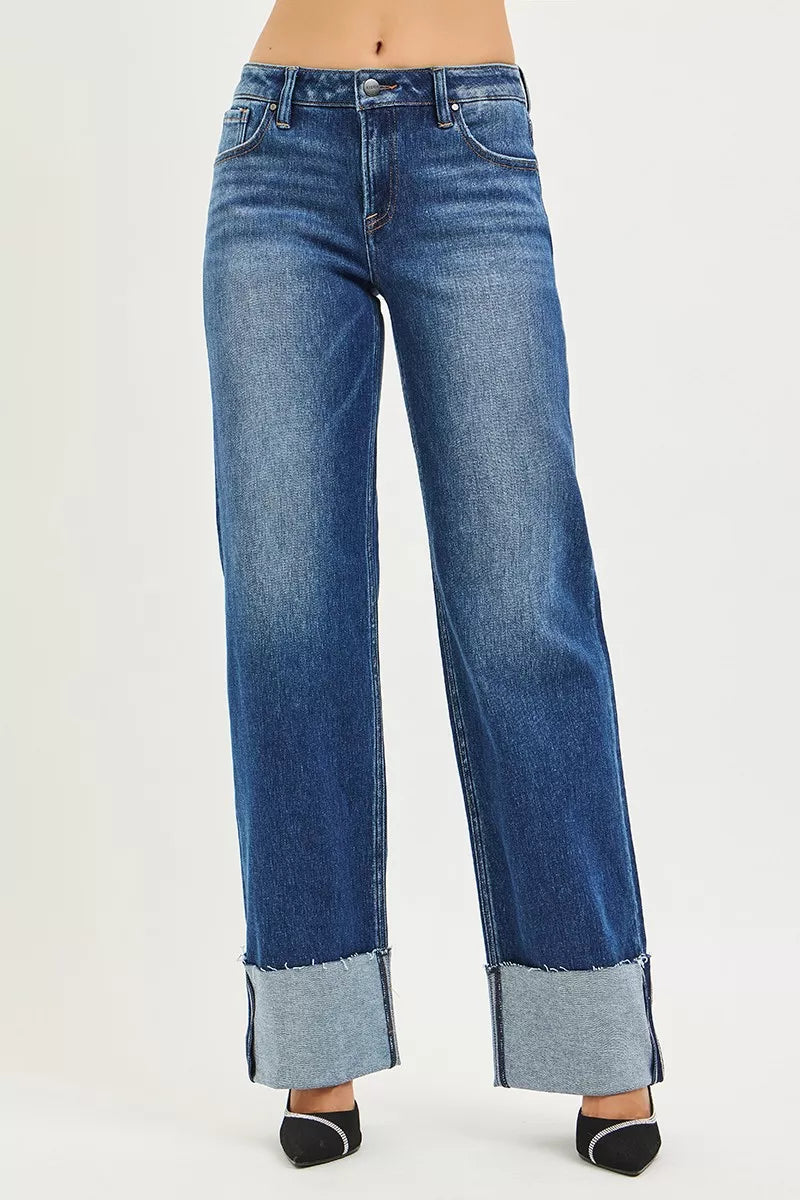 26fa3c6c4f5d4e6f9d58d8be87567079-Max-Origin RISEN Mid Rise Wide Straight Jeans With Wide Cuff - Image 1