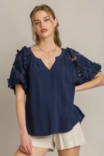 2929d8dc-9c0e-4bfa-8717-cc1bef42dfa0-Min Umgee Full Size French Terry Boxy Cut Top with 3D Floral Sleeve Plus Size - Image 1