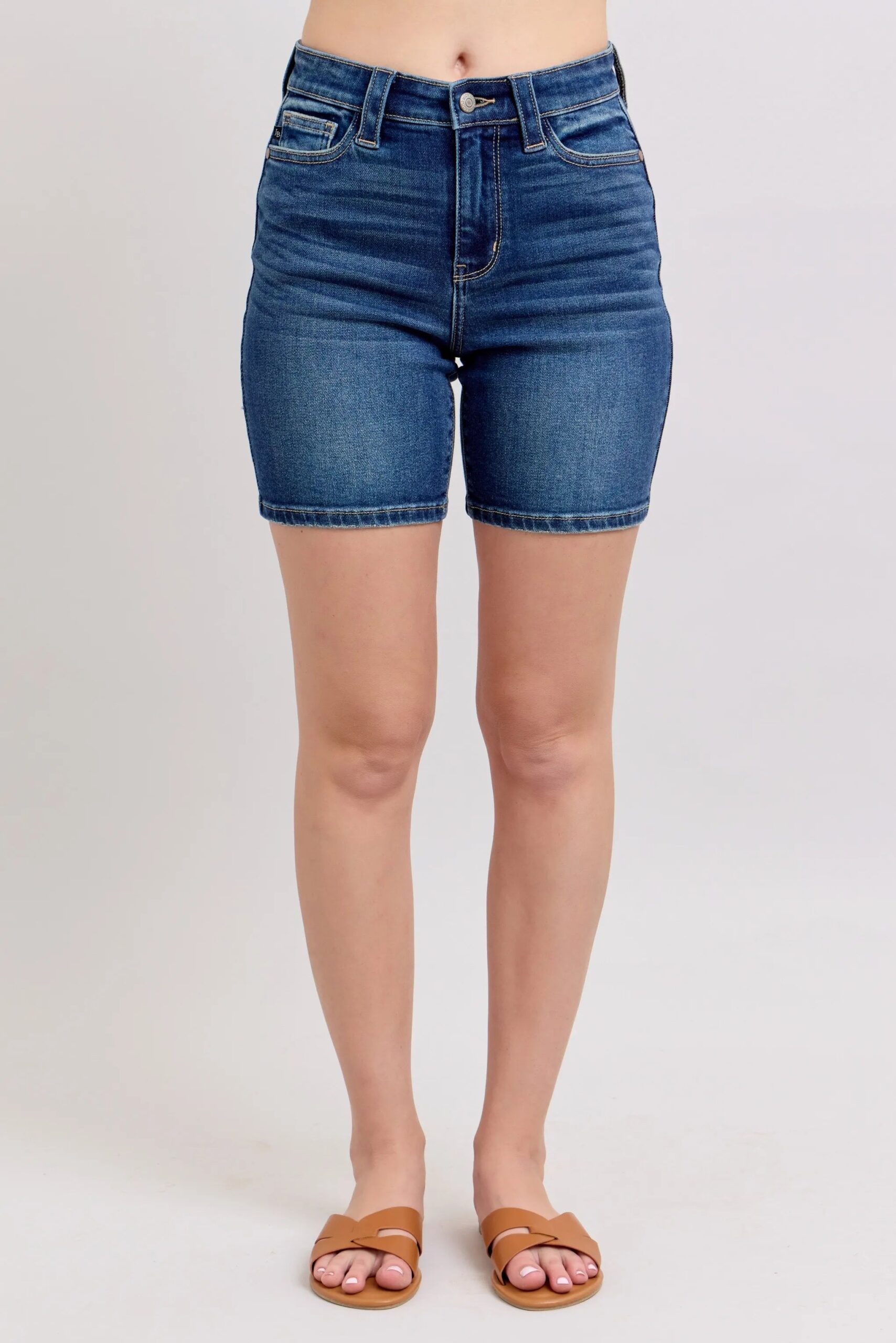 2d59ba034b6a43dc9358b409f70c094f-Max-Origin Judy Blue Full Size High Waist Bermudas Jeans W/ Back Flap Pockets Plus Size - Image 1