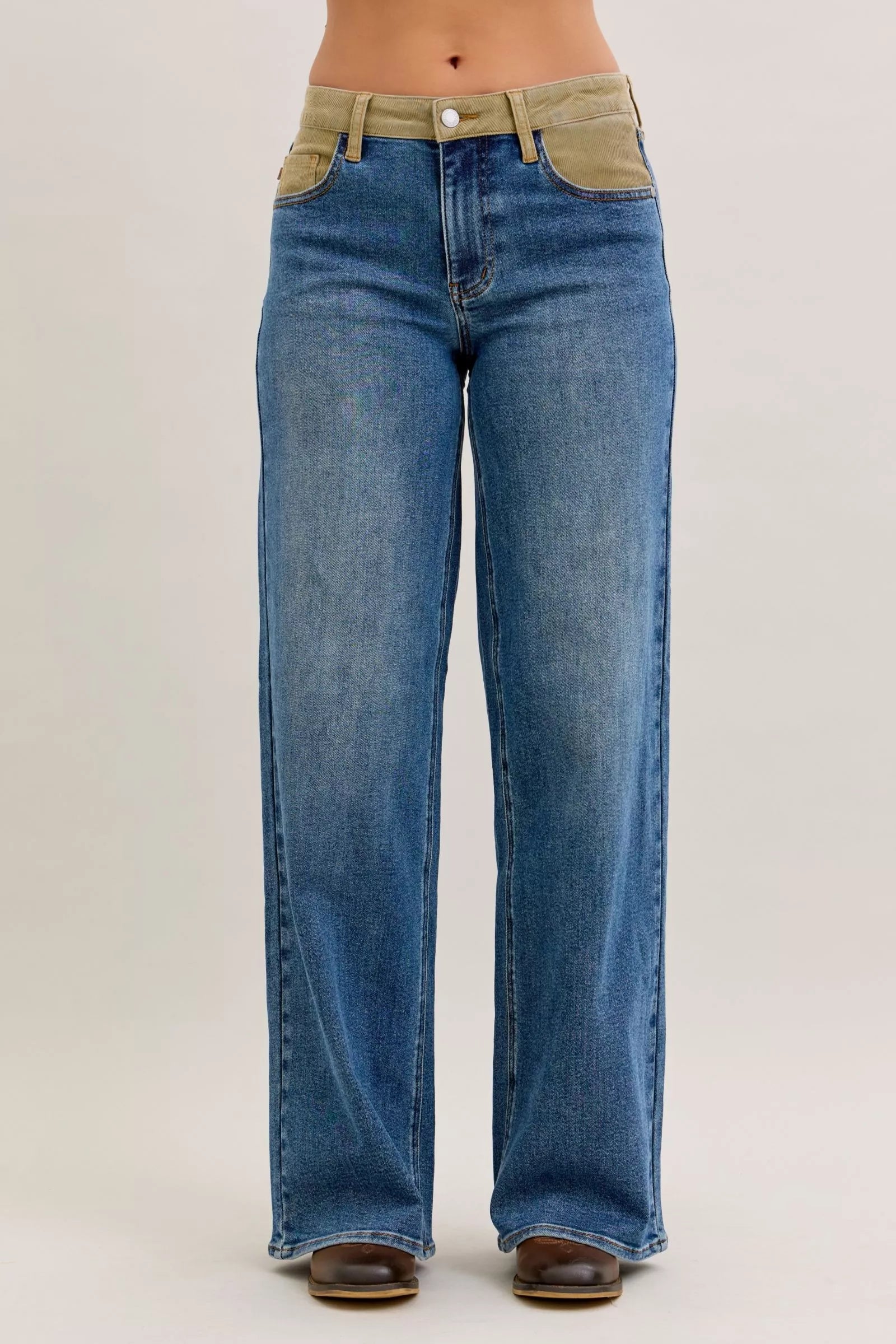 2e00944b-8b5b-4752-bf2b-04767871f295-Max-Origin Judy Blue MR Column Straight Jeans with Corduroy Waist - Image 1