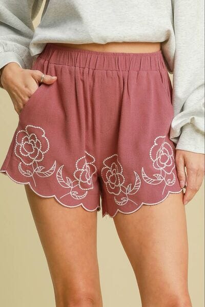 2f78d24a-0dbe-4011-adf4-6db21a924073-Min Umgee Full Size Linen Blend Shorts with Floral Embroidered Details Plus Size - Image 1
