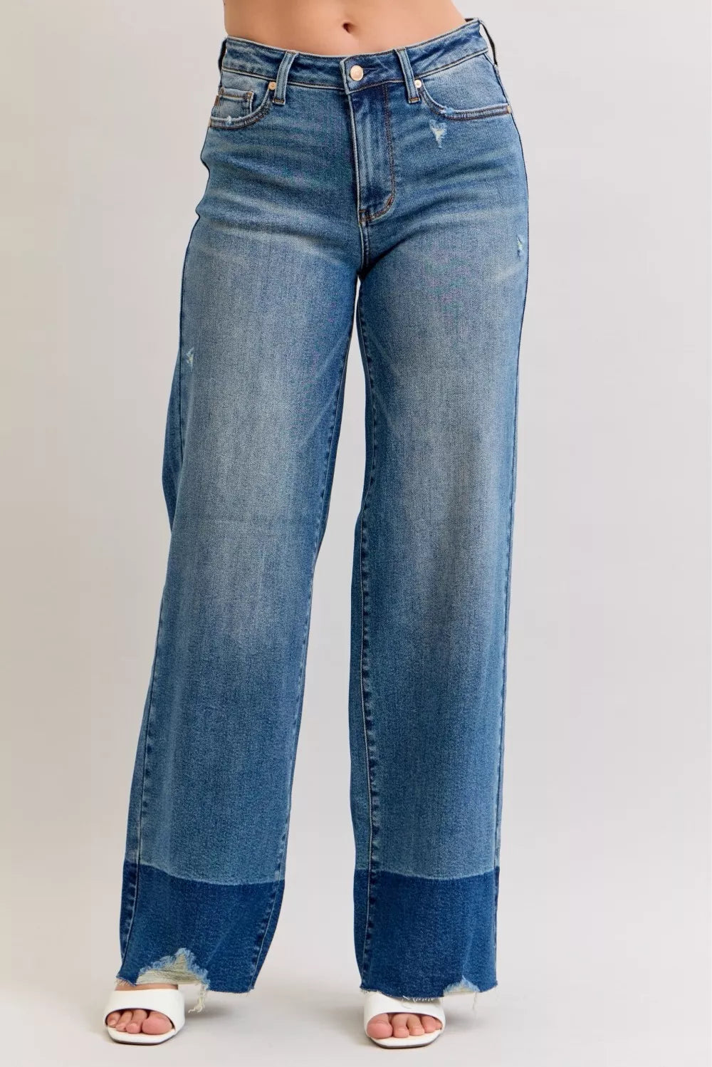 30ff3eb39dae4b378887775572f10827-Max-Origin Judy Blue Raw Hem High Waist Column Straight Jeans - Image 1