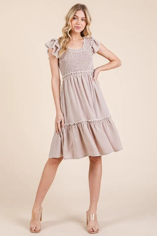 34fa23ac9cf54244a91894e8f4332d66-Max-Origin Lime 'N' Chili Ruffle Trim Smocked Dress with Contrast - Image 1