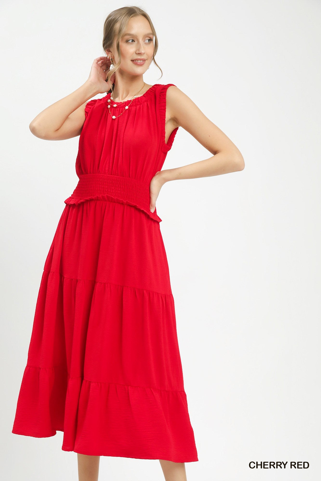 355e6a8d-057c-4f71-ab7d-0fcfd993c87f-Max Umgee Smocked Waist Tiered Midi Dress - Image 1