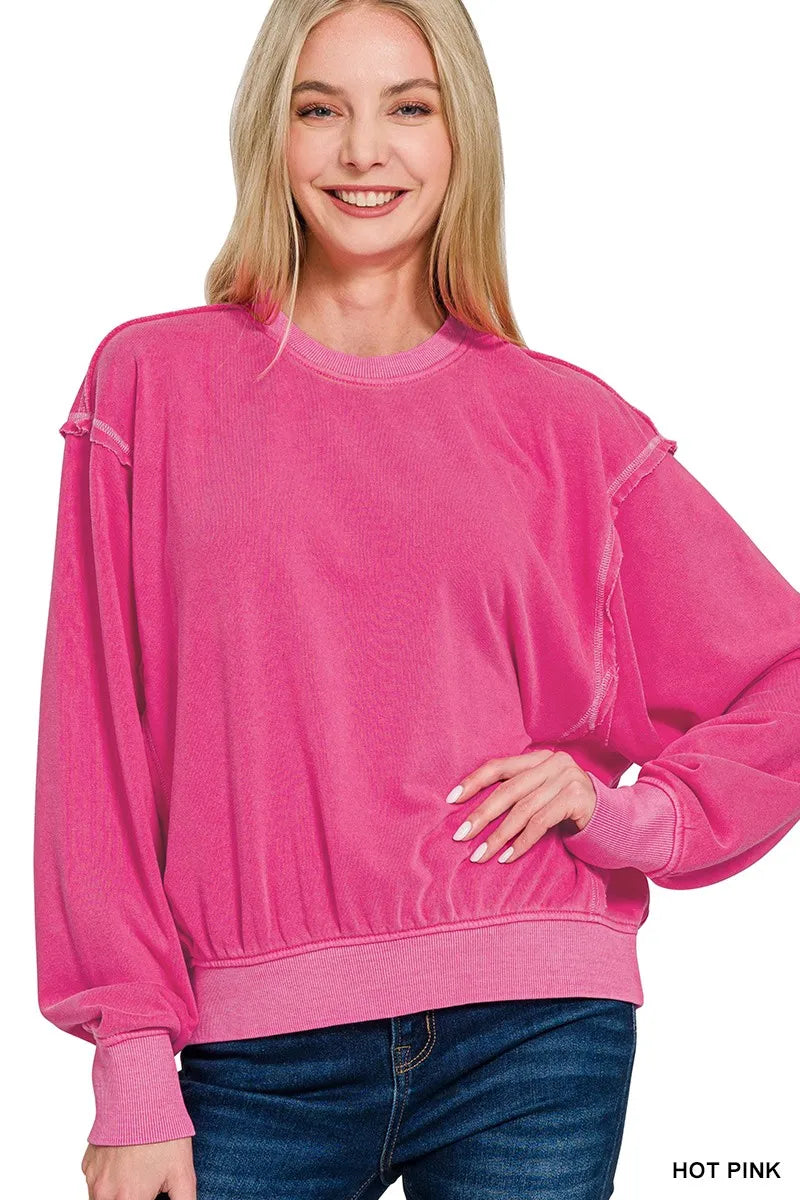 3b680bbe0fe546c3b2d1a074935ee144-Max-Origin Zenana Soft Fleece Pigment Dye Round Neck Pullover - Image 1