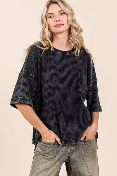 3c953972-6932-470c-ba28-02d4d8cdeecc-Min Mittoshop Mineral Wash Waffle Knit Short Sleeve Top - Image 1
