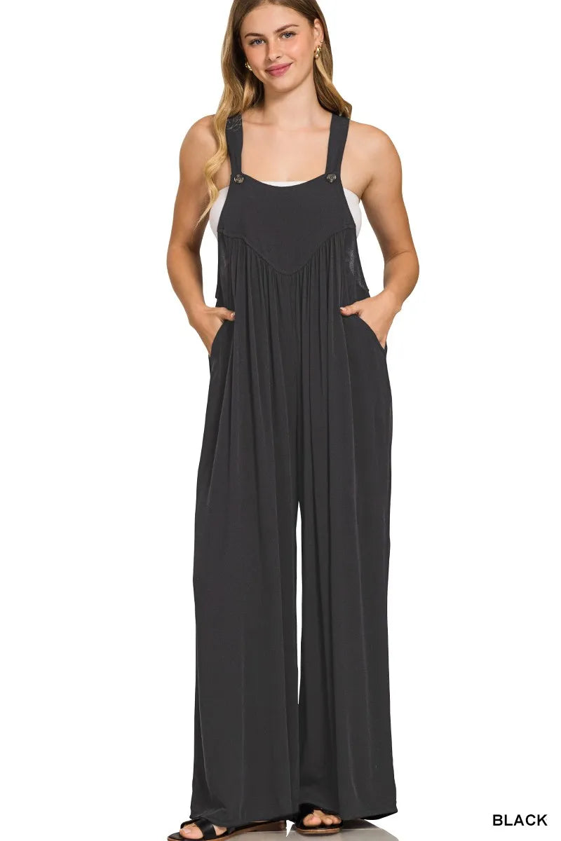 4338b21d0cd04c078ac6c6297a87b0d2-Max-Origin Zenana Woven Rayon Crepe Wide Leg Overalls - Image 1