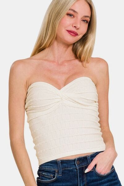43c9b920-f214-42fa-92fa-91a25b4e372b-Min Zenana Ruched Twisted Sweetheart Neck Top - Image 1