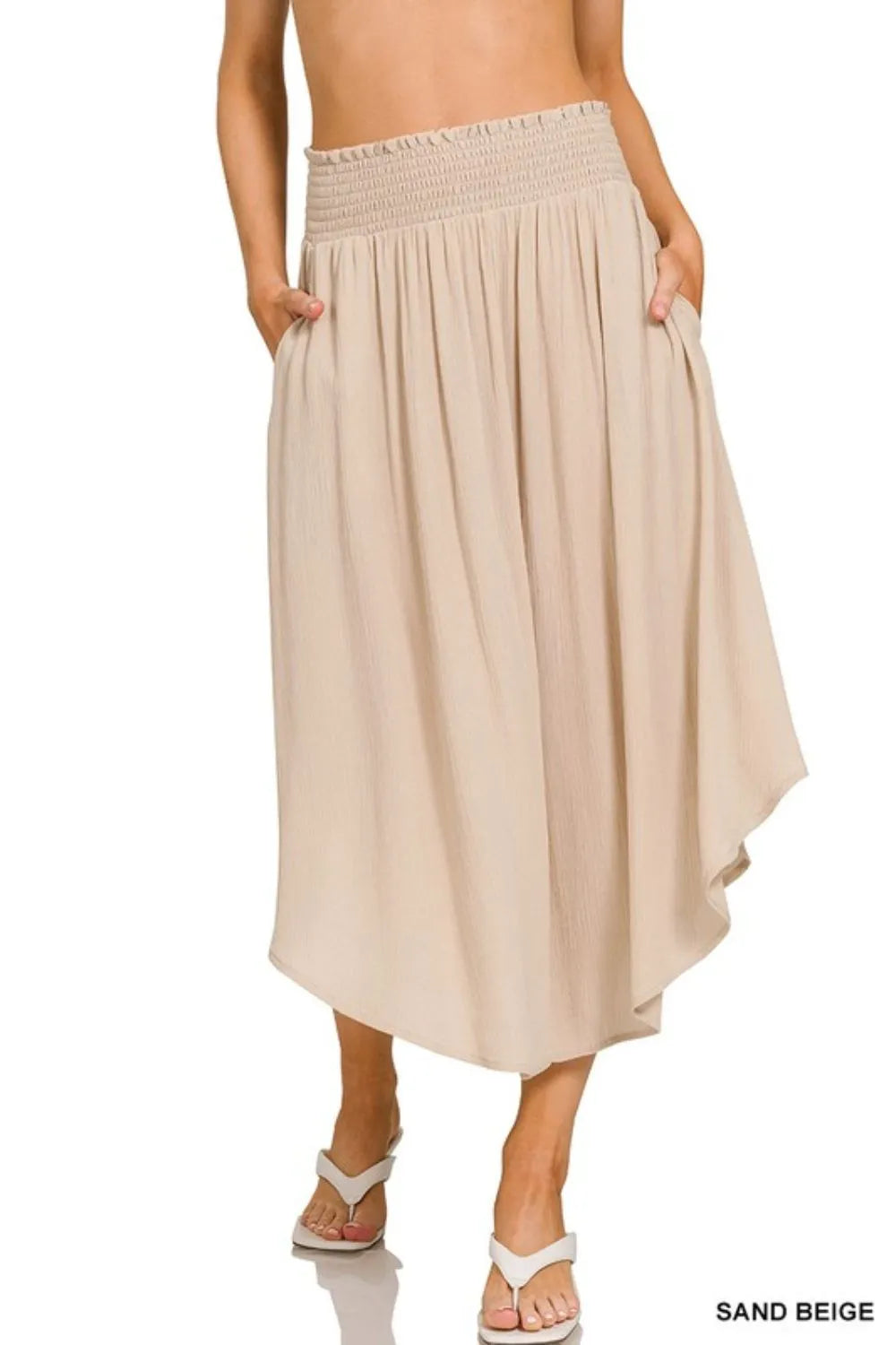 4649f8dc-104f-4192-af3e-ffc3b7c381c8-Max-Origin Zenana Woven Crinkle Smocked Waist Maxi Skirt W Pockets - Image 1