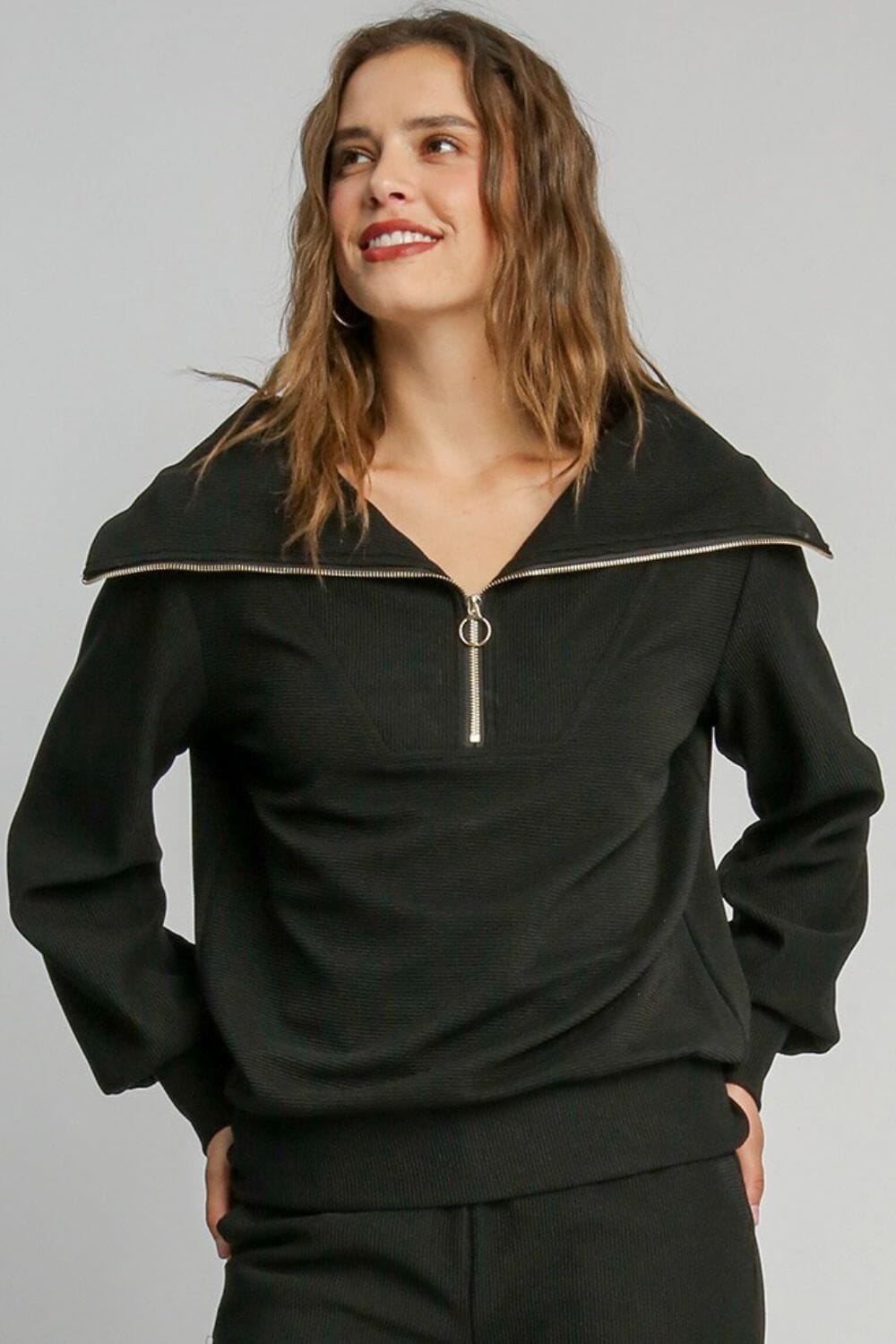 4c8bcb73-2a2e-4583-89a1-840605b27fc4-Max Umgee Full Size Ribbed Knit Half Zipper Sweatshirt Plus Size - Image 1