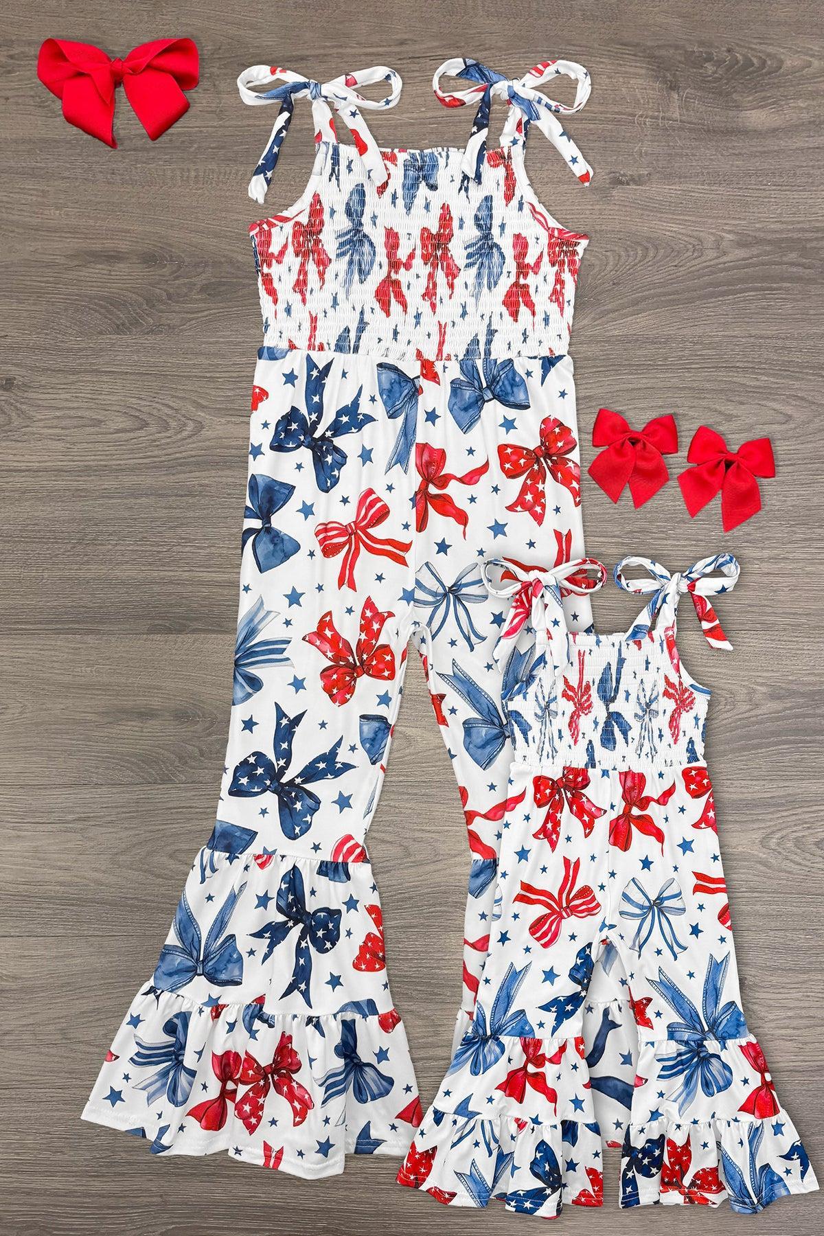 4thofJulyBowJumpsuits Mom & Me - Red White & Blue Bow Jumpsuit - Image 1