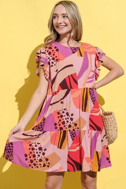 5011bdf415e140faada0bd4b186e9cc3-Max-Origin And The Why Printed Double Ruffles Sleeve Dress - Image 1