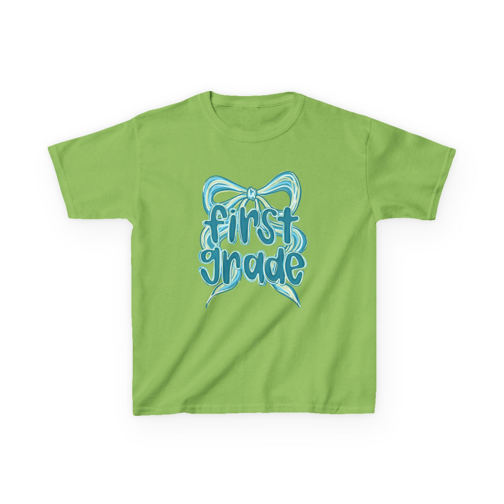 5012686073289177526_2048 First Grade Kids Tee Cute Blue Coquette Bow Back to School 1st Grade T-Shirt - Image 1