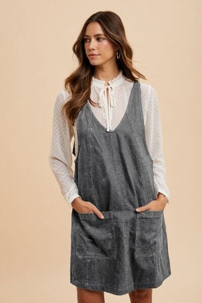 510c9045-30d2-48f7-8646-c2f4d13a4dc2-Min Annie Wear V-Neck Adjustable Strap Denim Overall Dress with Pockets - Image 1
