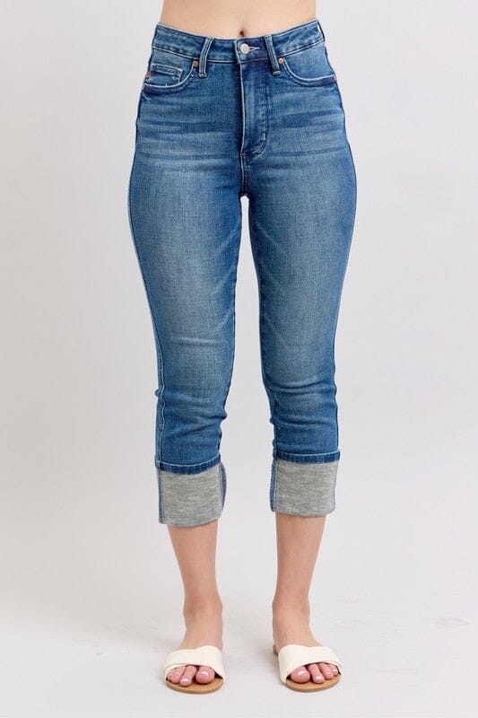 555c4a29-fa61-4cb6-b715-6aa28d8711c0-Max Judy Blue Full Size Skinny Cuff Capris Jeans with Pockets Plus Size - Image 1