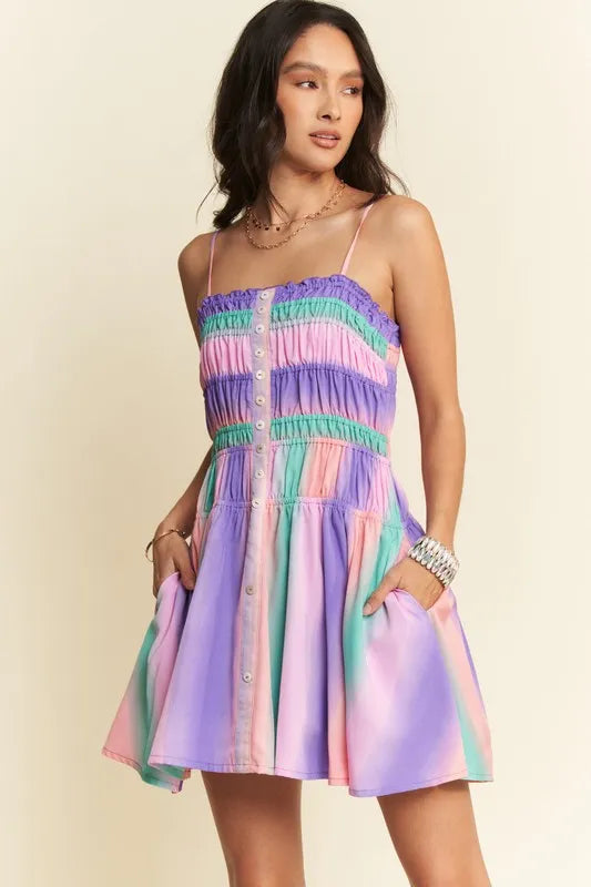 5646a58d95084ad3bc19f22b6d005de5-Max-Origin Davi & Dani Multi Color Ombre Printed Bodice Button Up Dress - Image 1