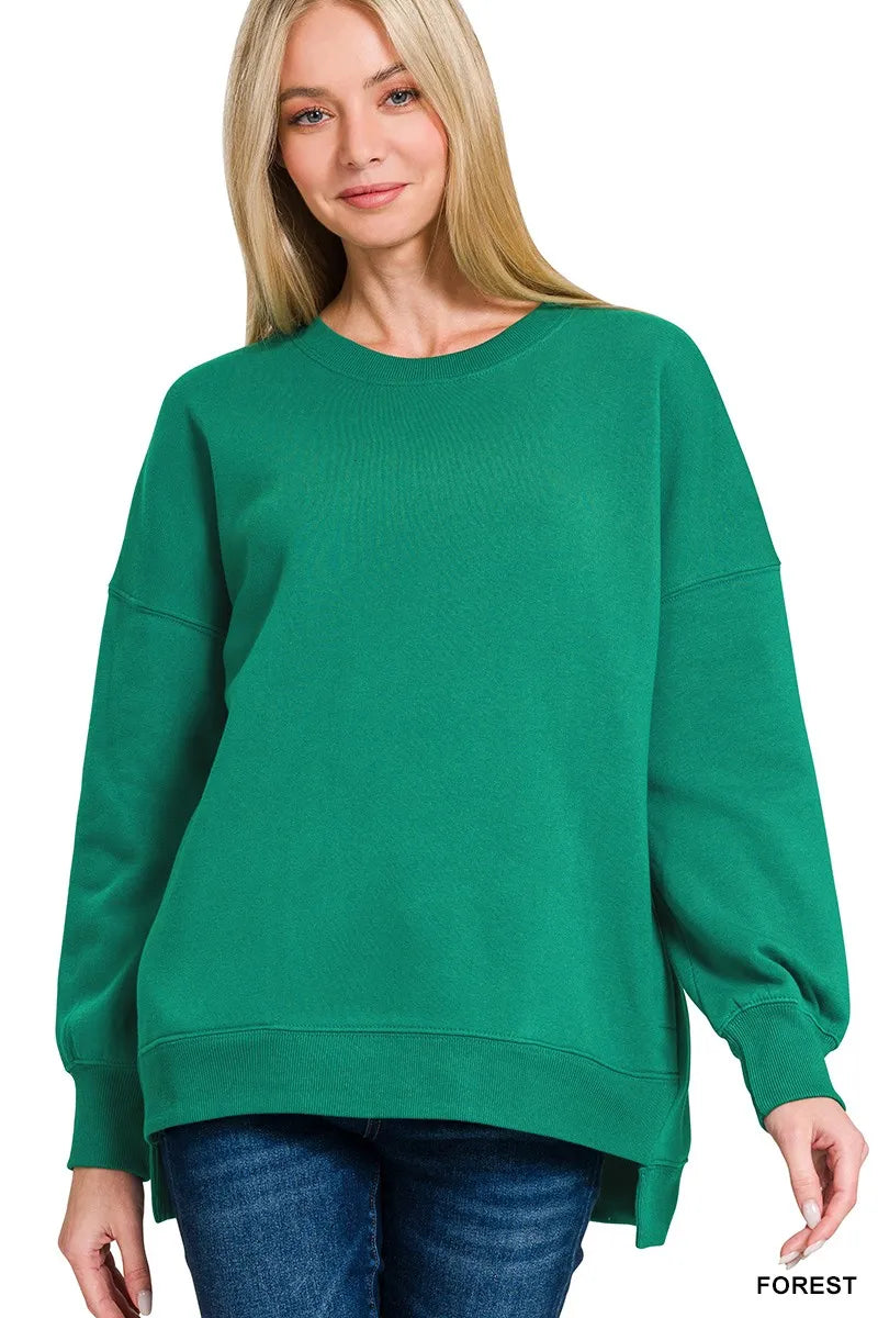 594905e48a7d47189d120dd680a8230f-Max-Origin Zenana Fleece Hi-low Boyfriend Sweatshirts with Pockets - Image 1