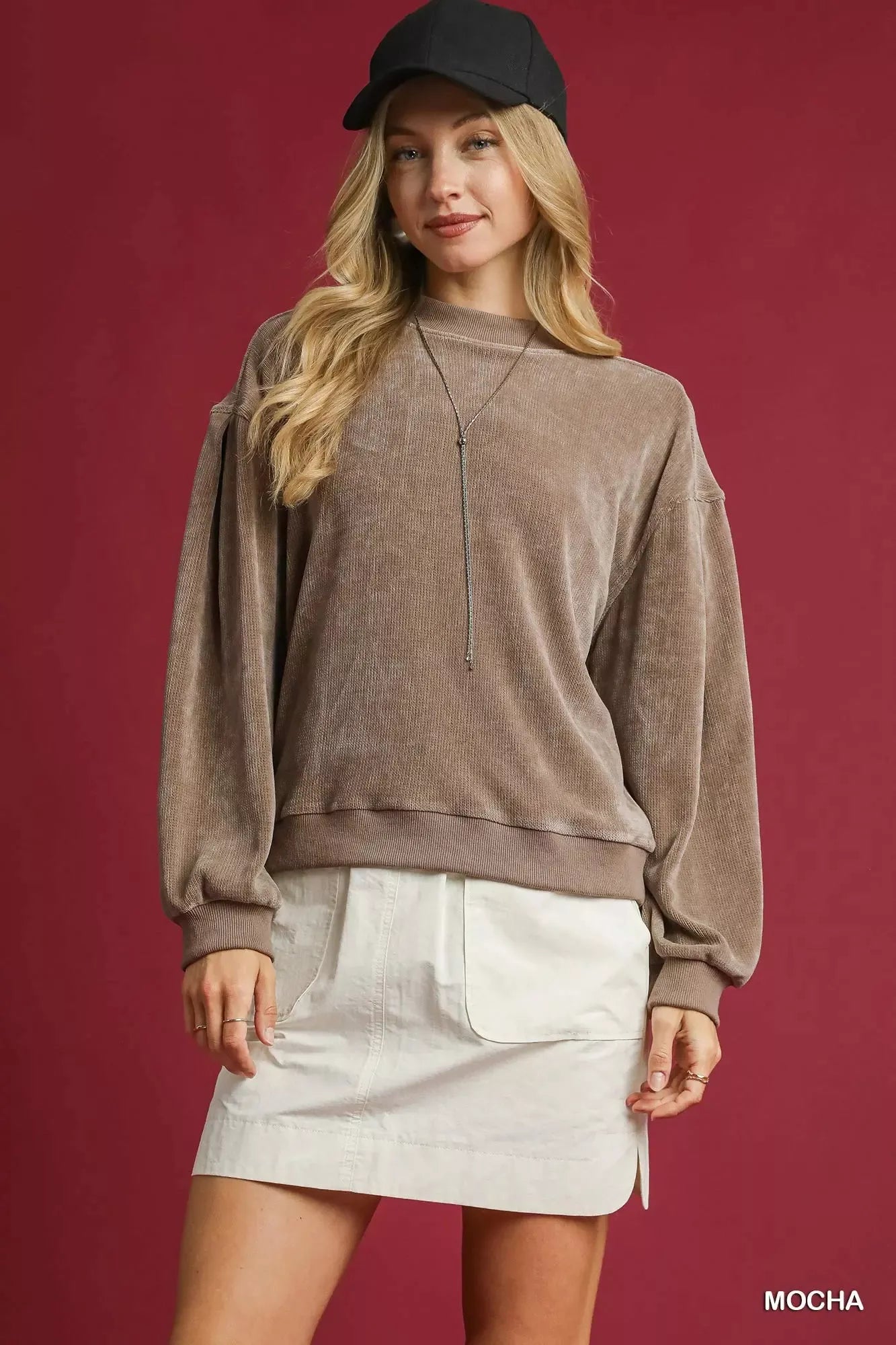 5a5433d5-25b0-4b96-acc5-34dc2c9da597-Max-Origin Umgee Velour Crewneck Balloon Sleeve Sweatshirt - Image 1