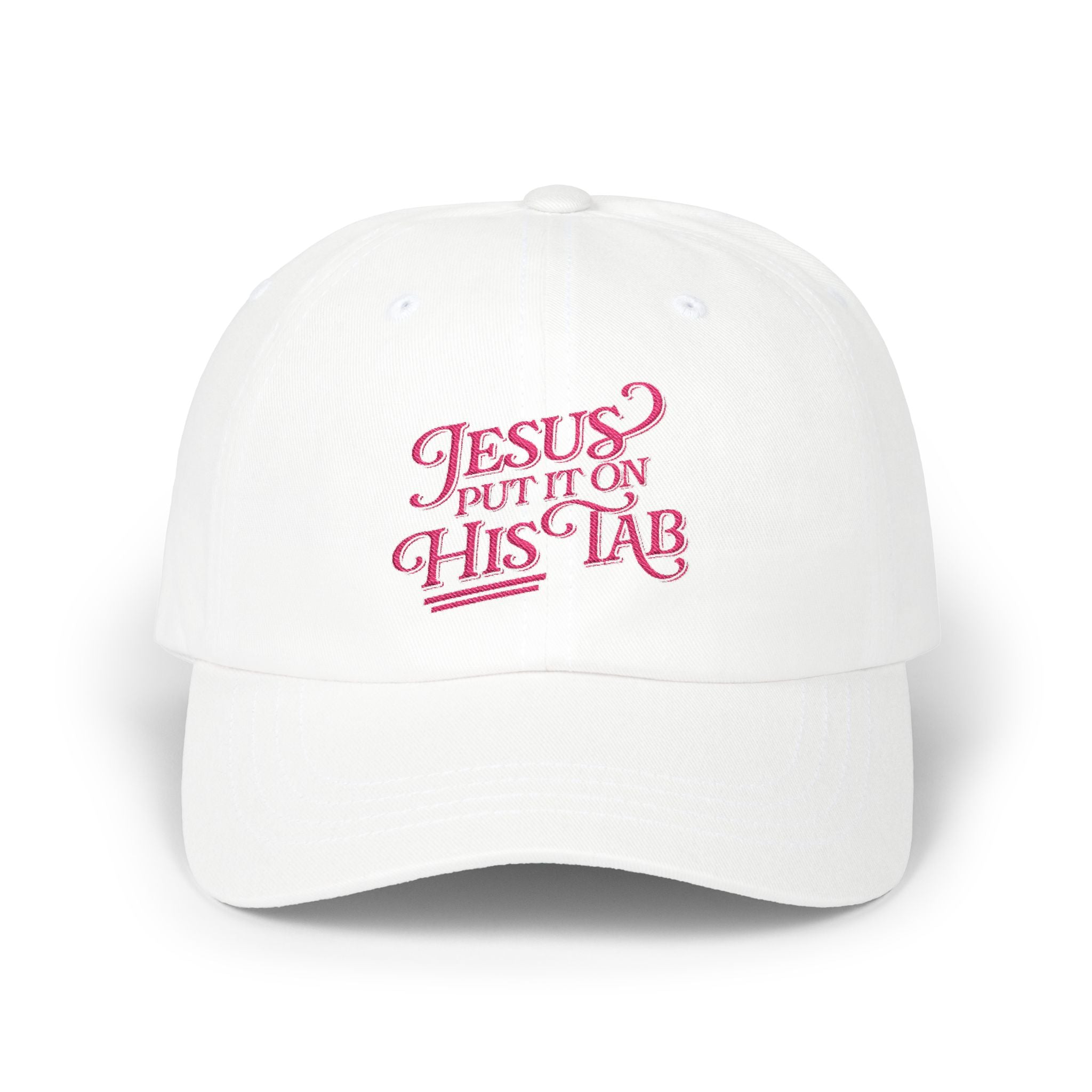 6168488361626607065_2048 Jesus Put It On His Tab Pink Embroidered Christian Dad Cap Baseball Hat - Image 1