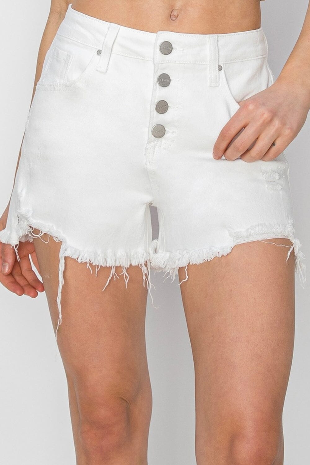 66b0acf1-d9f3-4d96-97d0-621c264689b8-Max RISEN Button Fly Frayed Hem Denim Shorts - Image 1