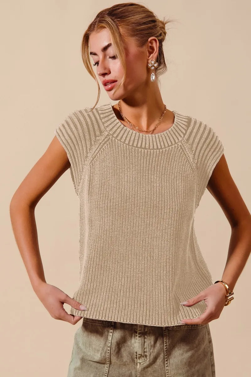 694a1ffe5edd43fe8d75f26e4642962d-Max-Origin SO ME Mineral Washed Raglan Sleeveless Sweater Top - Image 1