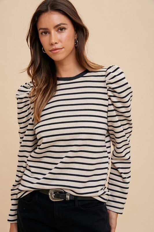 6ff80053-dd52-456c-ac05-a1a05ca5fa50-Max Annie Wear Striped Round Neck Puff Sleeve French Terry Top - Image 1