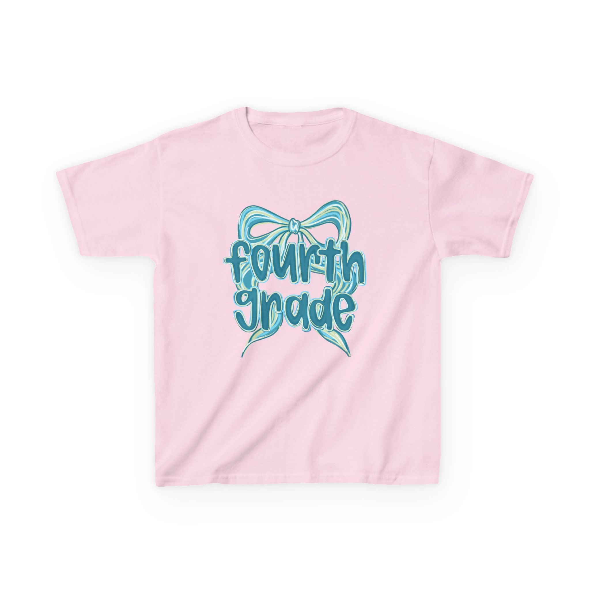 7785255089812632346_2048 Fourth Grade Kids Tee Cute Blue Coquette Bow Back to School 4th Grade T-Shirt - Image 1