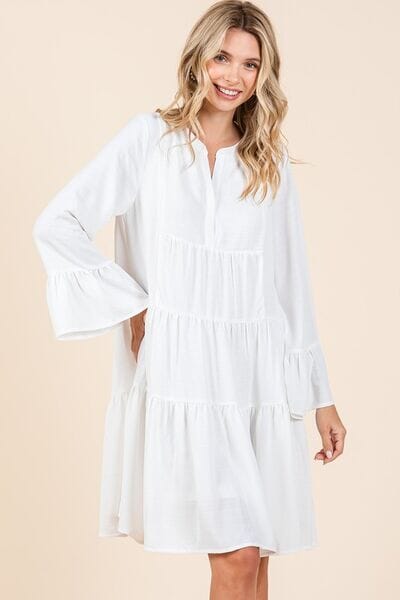 78cc30d8-14e3-43d2-a5a3-1ab6acfd2e0b-Min Mittoshop Tiered Notched Flare Sleeve Dress - Image 1