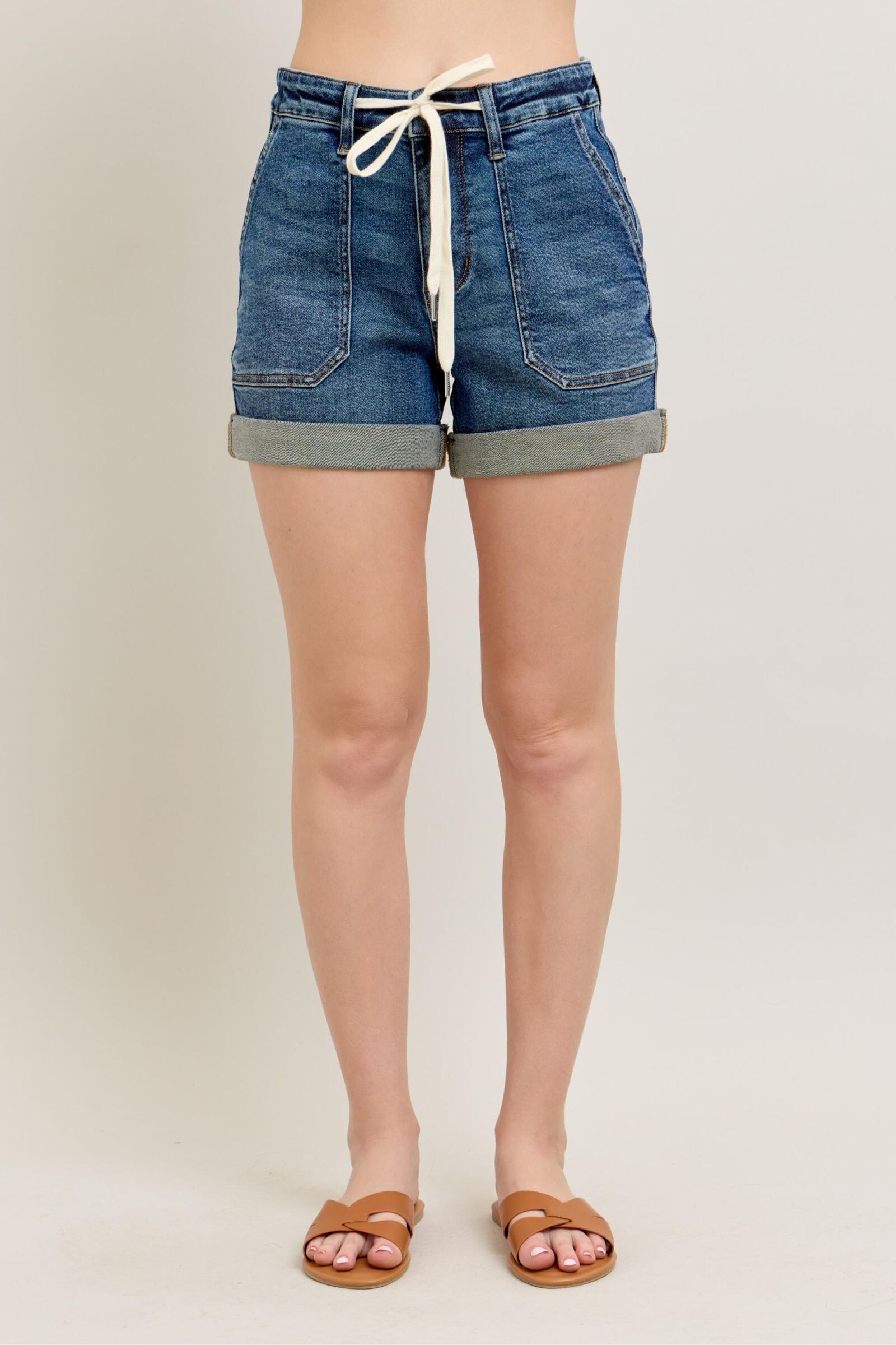 7a16ffc4-cbd8-4f33-ae81-66a935fe428a-Max Judy Blue Full Size High Rise Cuff Denim Shorts Plus Size - Image 1