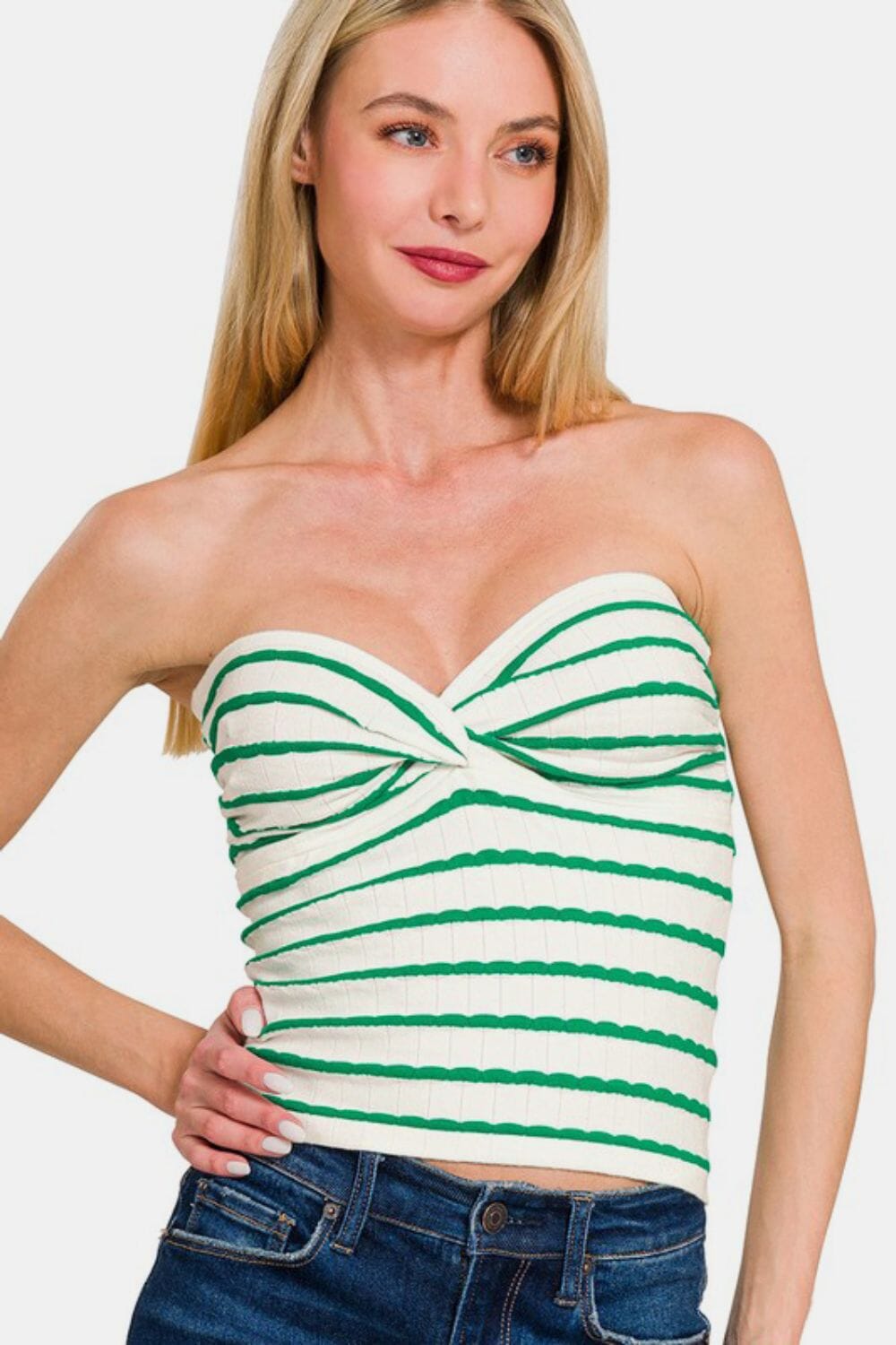 7bf4e51f-81c0-4ee5-bbe6-2b5c48e38eea-Max Zenana Twisted Sweetheart Neck Striped Tube Top - Image 1