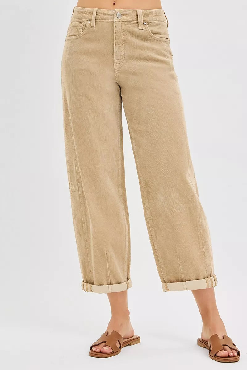 7c7923068f244cae8e622c7f633342c6-Max-Origin RISEN High Rise Crop Barrel Cordurory Pants - Image 1