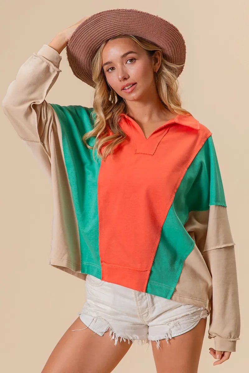 7cefa7e17ecd4973933c11f392333c7a-Max-Origin BiBi Colorblock Exposed Seam French Terry Sweatshirt - Image 1