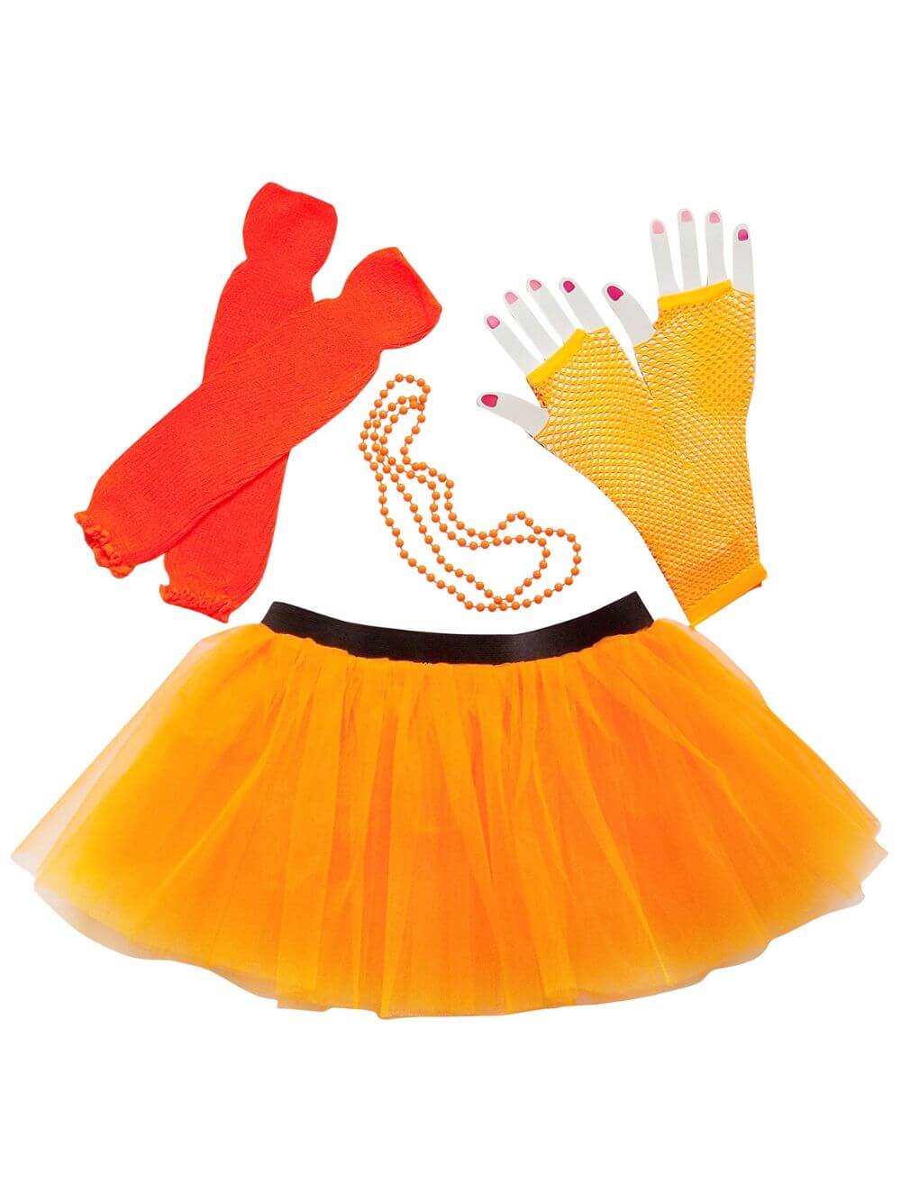 80_s_Orange 80s Costume for Teens or Women in Neon Orange with Tutu & Accessories - Image 1