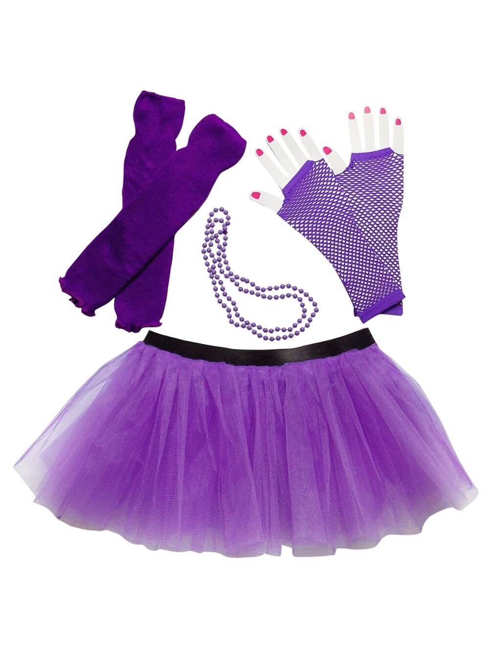 80_s_Purple 80s Costume for Teens or Women in Neon Purple with Tutu & Accessories - Image 1