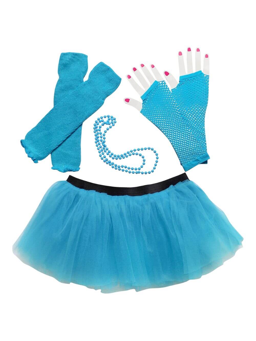 80_s_Turquoise 80s Costume for Teens or Women in Neon Blue with Tutu & Accessories - Image 1