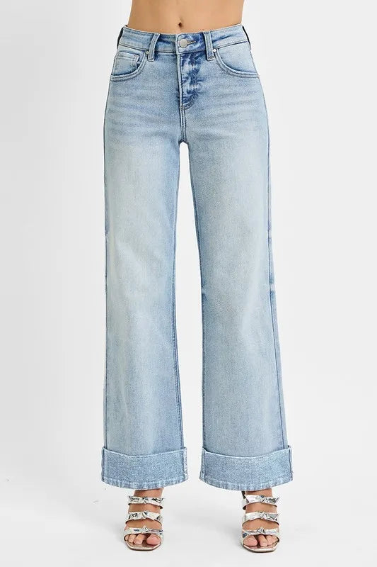 80fa6fd6-e3fe-4d9a-9679-faf2af2c4e68-Max-Origin RISEN Full Size Tummy Control High Rise Ankle Wide Cuffed Jeans Plus Size - Image 1