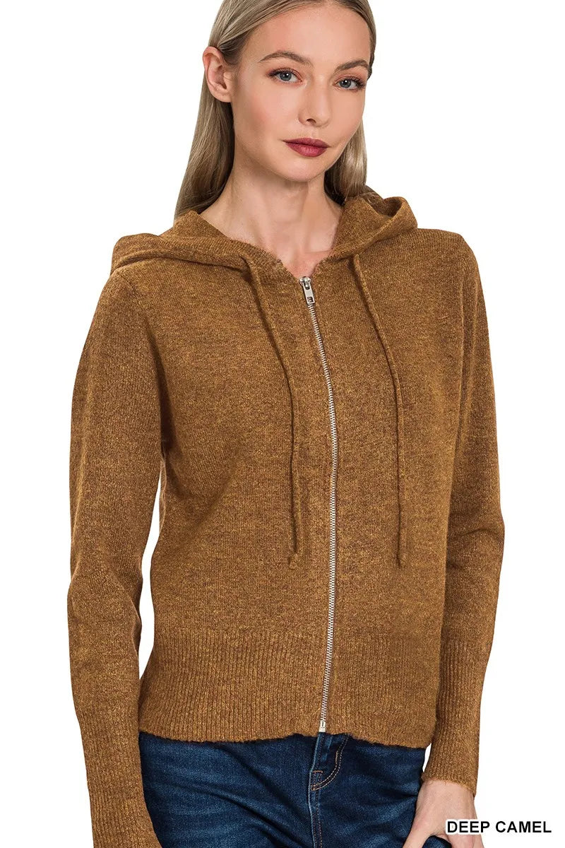 8c239399242b464597b7d38e71a7d597-Max-Origin Zenana Drawstring Zip Up Hooded Cardigan - Image 1