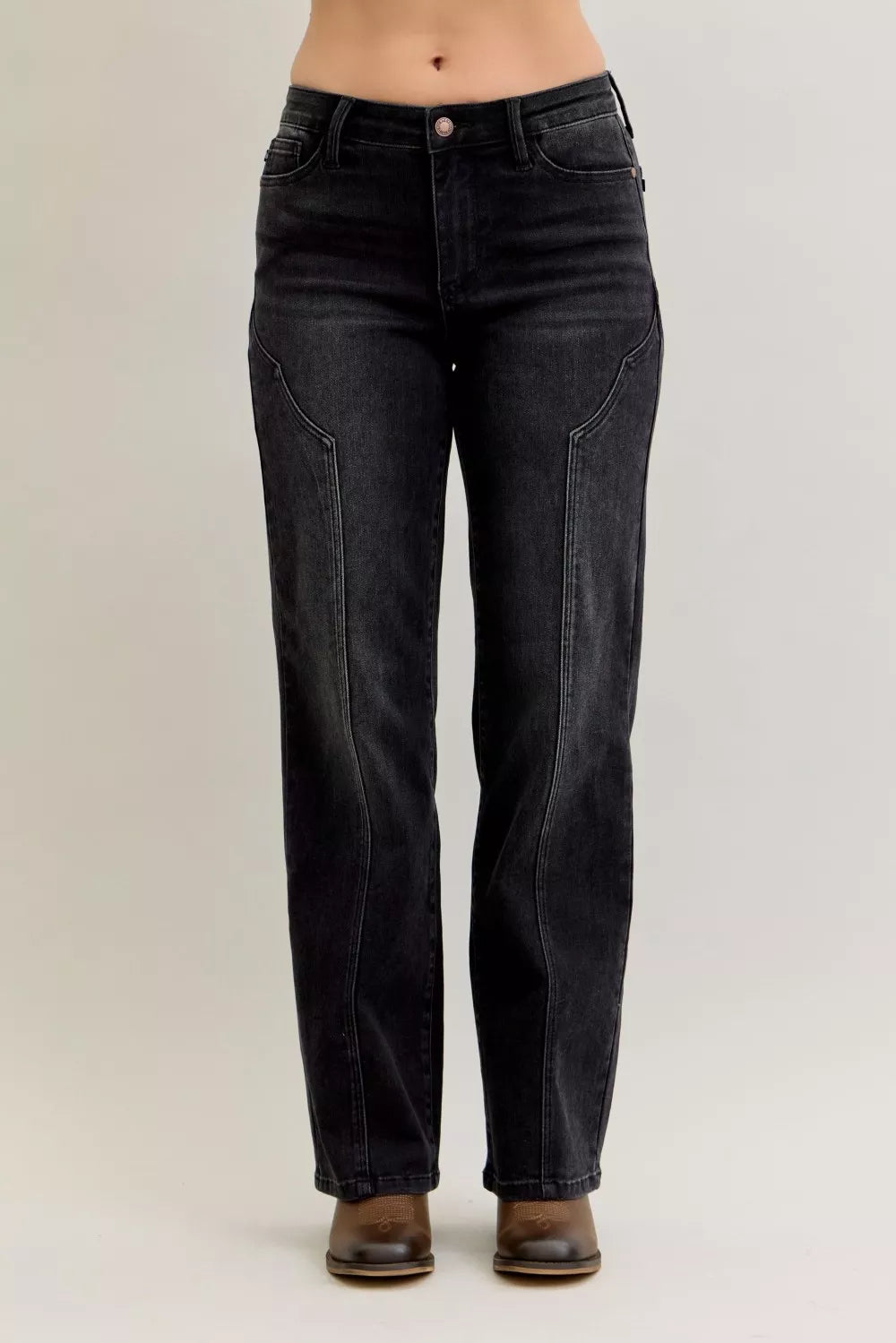 8d00ff60d74147a983e28f778ccd4ddc-Max-Origin Judy Blue Mid Rise Straight Western Seam Detail Jeans - Image 1