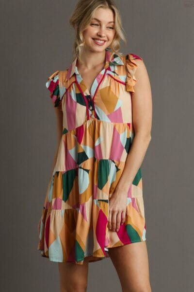 90b9bb07-27f3-4add-b033-a608050f429a-Min Umgee Full Size Button Detail Ruffle Sleeve Mini Dress Plus Size - Image 1