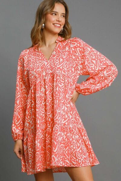 9ac84efa-1277-4c86-b4b1-3de7ed6618c5-Min Umgee Full Size Two Tone Print Balloon Sleeve Tiered Dress Plus Size - Image 1